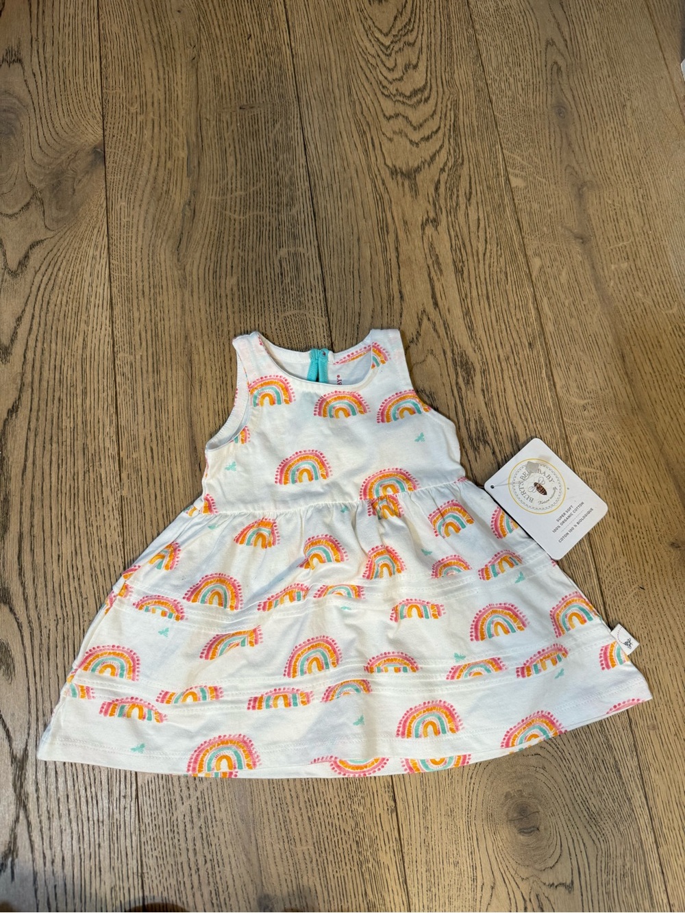 Burt's Bees White Sleeveless Rainbow Print Dress